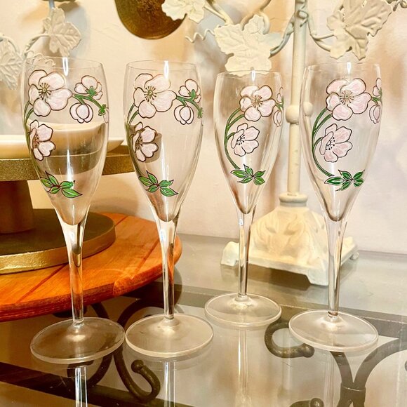Perrier Jouet Other - Vintage Perrier Jouet Hand-painted Champagne Flutes, Made in France